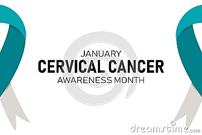 Cervial Cancer Awareness Month January banner with teal white ribbon. Copy space for text. Simple minimalist poster Vector Illustration