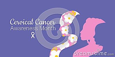 Cervical Cancer Awareness Month. Women of different nationalities and religions together. Horizontal banner Vector Illustration