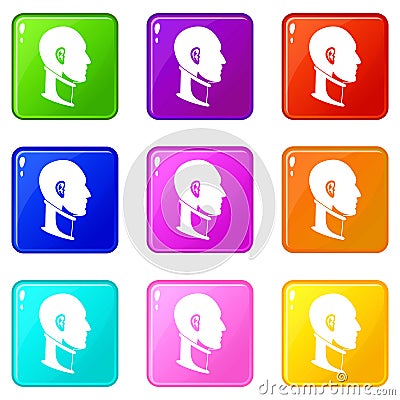 Cervical collar icons 9 set Vector Illustration