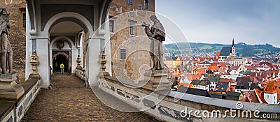 Cesky Krumlov Castle bridge panorama Stock Photo