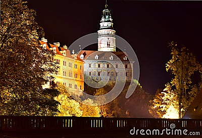 Cesky Krumlov Church Castle Night Autumn Stock Photo