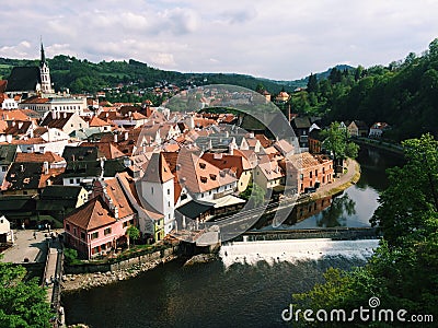 Cesky Krumlov - Czech Republic - May 2016. View of the old city center, the castle and Vltava. Is an object of UNESCO Editorial Stock Photo