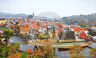 Cesky Krumlov river Vltava autumn Stock Photo