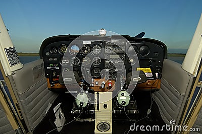 Cessna Cockpit With Headsets Stock Photo