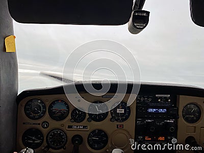 Cessna cockpit interior from pilot point of view Editorial Stock Photo