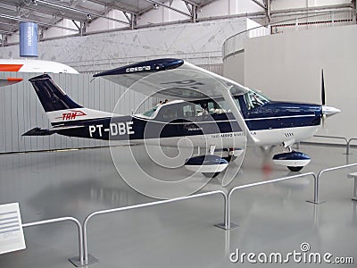 Cessna 206 Station Air plane on display at the Asas de um Sonho Museum, SÃ£o Carlos, SP Brazil. Editorial Stock Photo