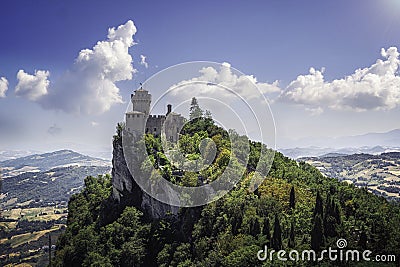 Cesta tower of medieval fortress in San Marino Stock Photo