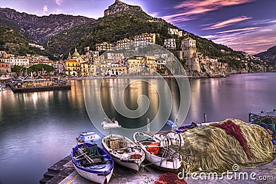 Cetara fishing village Amalfi coast watery reflections Stock Photo