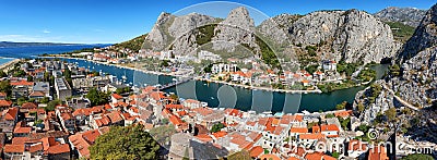 Cetina river Omis aerial panorama, Croatia Stock Photo