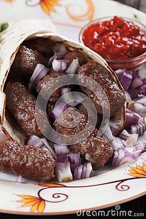 Cevapcici, bosnian kebab in pita bread Stock Photo