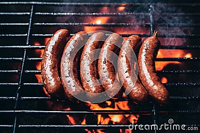 Cevapcici sausages sizzling on a hot grill Stock Photo