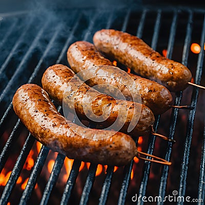 Cevapcici sausages sizzling on a hot grill Stock Photo