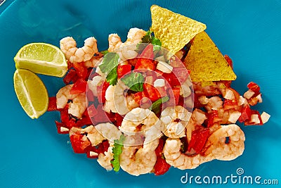 Ceviche de Camaron shrimp mexican food on blue Stock Photo