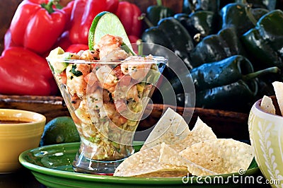 Ceviche with Tortilla chips Stock Photo