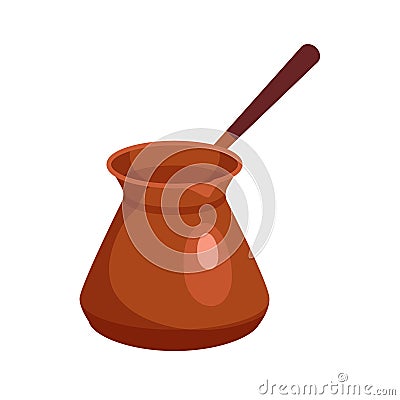 Cezve for brewing coffee, Turkish copper pot with handle to brew aromatic beverage Vector Illustration