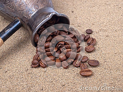 Cezve and coffee beans Stock Photo