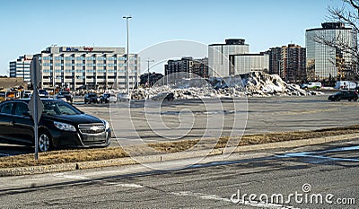 Carrefour Laval empty parking lot because of COVID-19 Editorial Stock Photo
