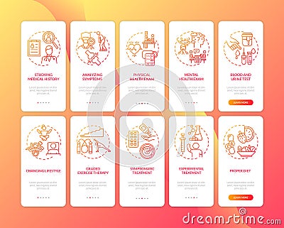 CFS diagnostics onboarding mobile app page screen with concepts set Vector Illustration