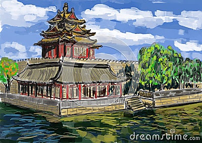 Cg painting Forbidden City Stock Photo