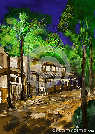 Cg painting street night Stock Photo