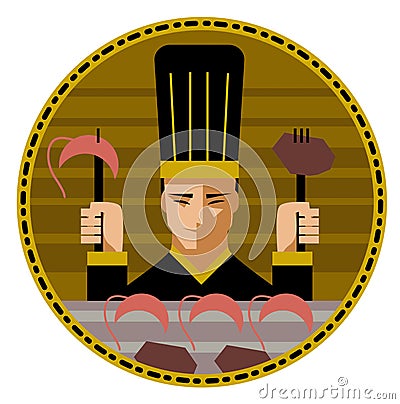 Asian food gourmet chef with seafood Vector Illustration