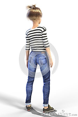 Young Teen Child CGI Character facing away from the camera isolated Stock Photo