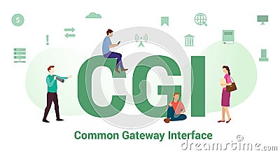 Cgi common gateway interface concept with big word or text and team people with modern flat style - vector Cartoon Illustration