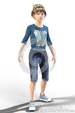 Young Teen Child CGI Character looking into the distance isolate Stock Photo