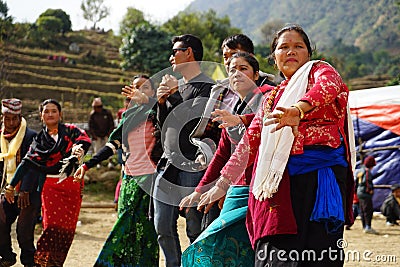 CGorkha Nepal ,2 January 2018:Gurung people celebrating during Loshar from Gorkha Nepal. Editorial Stock Photo