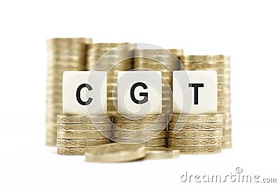 CGT (Capital Gains Tax) on Stacked Coins Isolated White Backgrou Stock Photo