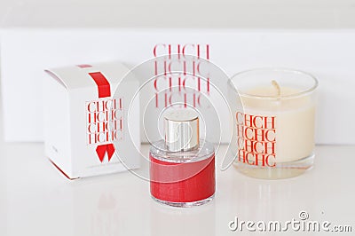 CH Carolina Herrera New York luxury mini perfume, scented candle Editorial Stock Photo