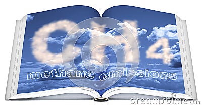CH4 gas methane emissions are the second-largest cause of global warming after carbon dioxide - Real opened book with image Stock Photo