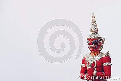 Chachoengseo, Thailand-February 3, 2019:Intricately Detailed Giant Demon Guardian Statue,isolated on white Stock Photo