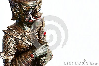 Chachoengseo, Thailand-February 3, 2019:Intricately Detailed Giant Demon Guardian Statue,isolated on white Stock Photo