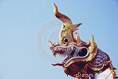 Chachoengseo, Thailand-February 3, 2019: Naga or serpent statue, The belief of Buddhism, Thai temple Editorial Stock Photo