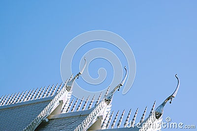 Chachoengseo, Thailand-February 3, 2019: White Buddhist temple roof Editorial Stock Photo