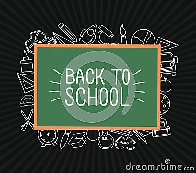 Chack icon set of back to school around green board vector design Vector Illustration