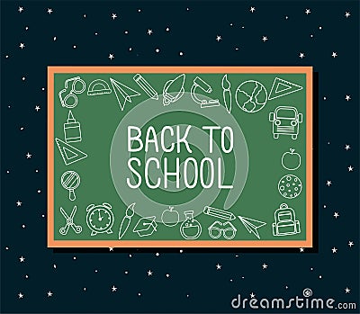 Chack icon set of back to school on green board vector design Vector Illustration