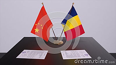 Chad and China flag. Politics concept, partner deal between countries. Partnership agreement of governments 3D Cartoon Illustration