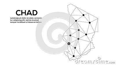 Chad communication network map. Vector image of a low poly global map with city lights. Map in the form of lines and dots Stock Photo