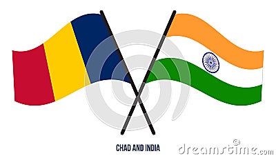 Chad and India Flags Crossed And Waving Flat Style. Official Proportion. Correct Colors Vector Illustration