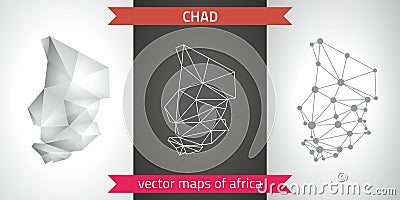 Chad set of grey and silver mosaic 3d polygonal maps. Graphic vector triangle geometry outline shadow perspective maps Vector Illustration