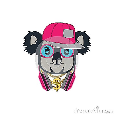 HIPSTER koala print for t-shirt. koala modern street style attributes Vector Illustration