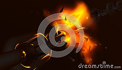 Chain break breaking fire flames in black background crisis - 3d rendering Stock Photo