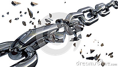 Chain break breaking outbreak exploding seperation divorce isolated - 3d rendering Stock Photo