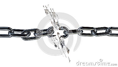 Chain breaking exploding shattered weak pressure stress- 3d rendering Stock Photo