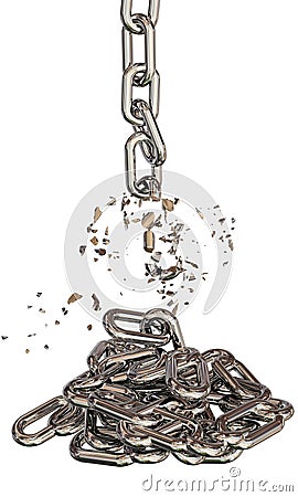 chain breaking, fallen down isolated vertical for background - 3d rendering Stock Photo