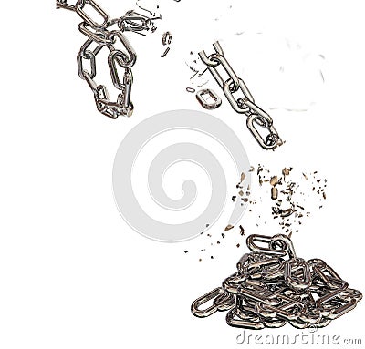 chain breaking, fallen down isolated vertical for background - 3d rendering Stock Photo