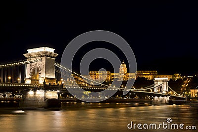 Chain Bridge And Buda Castle, Budapest, Hungary Stock Photo