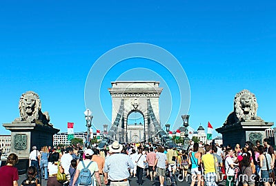 Chain Bridge in Budapest Editorial Stock Photo